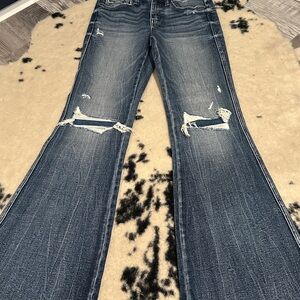 NEW Buckle Flare Jeans in Distressed Blue